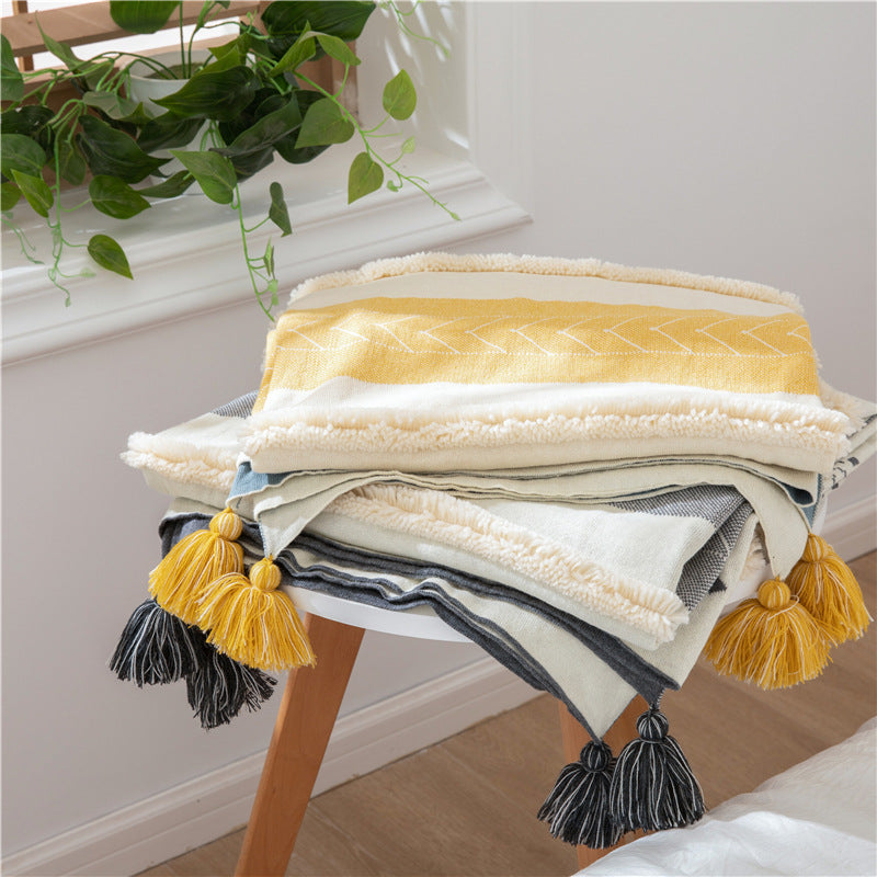 Plaid nordique à franges couleur unie - Olina Home